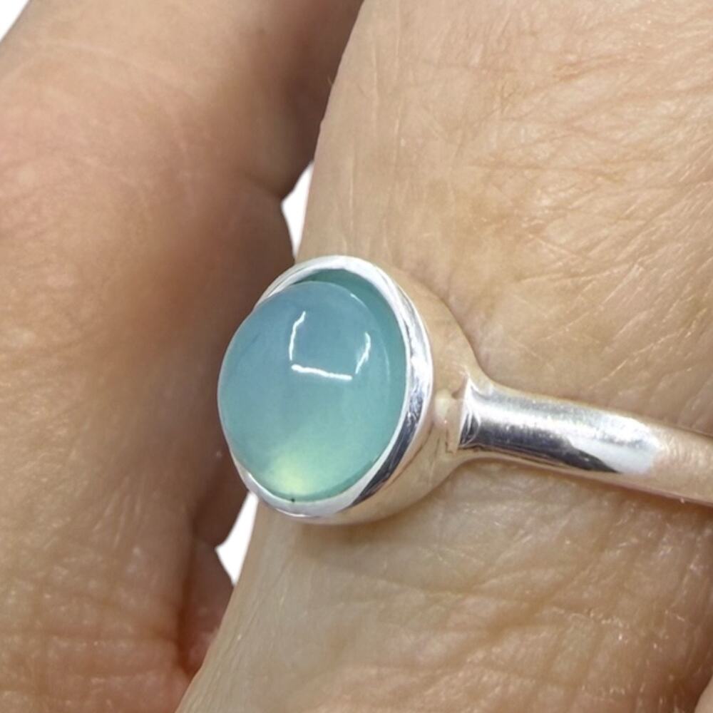 Cabochon Blue Chalcedony Ring Band 925 Sterling Silver Size 7 Gift Boxed - Picture 5 of 7